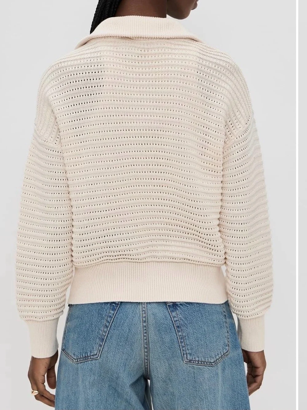 Varley Tara Pointelle Cream Half-Zip Sweater